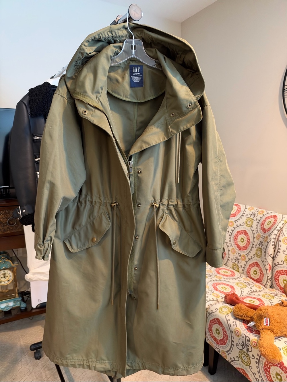 GAP Olive Hooded Trench Coat